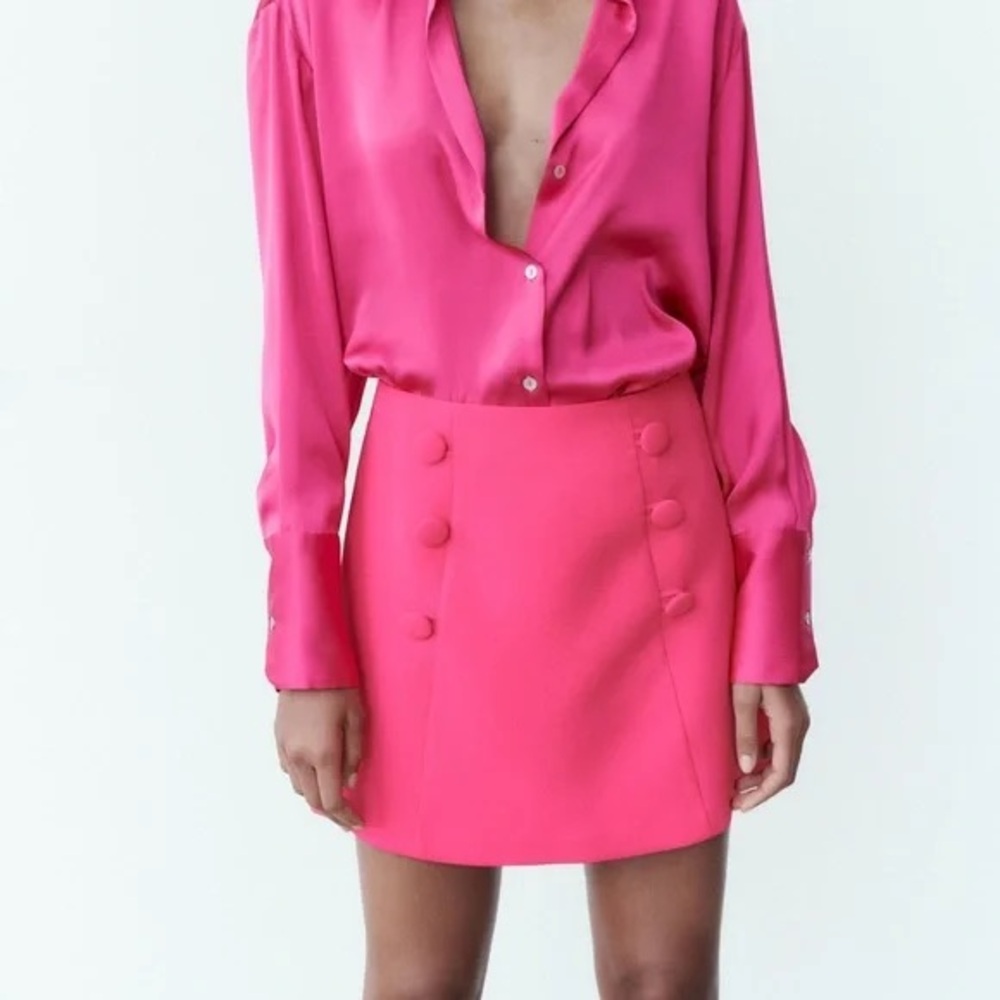 Zara coral pink button skirt